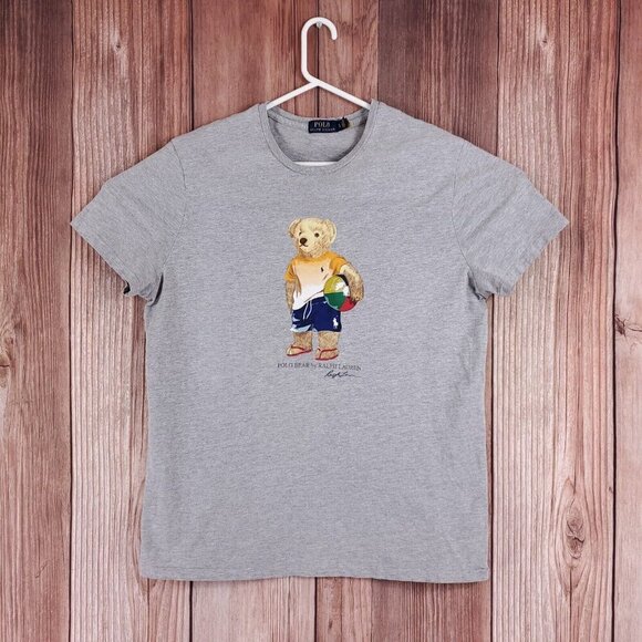 Polo Ralph Lauren Mens Size XL Gray Beach Ball Bear Short Sleeve T-Shirt Tee - Picture 1 of 11